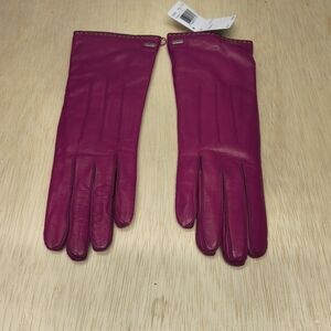 Coach Women’s Fuchsia Leather & Cashmere Gloves Size 6 1/2